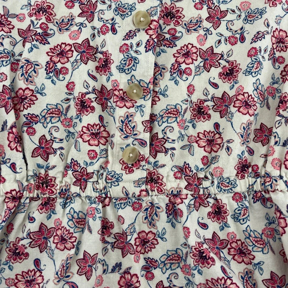 Gap Kids Girls‎ Floral Button Front Elastic Waist Dress XL 12 Beige Pink Blue